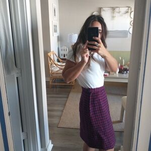 Classic Red and Blue Checkered Skirt In Boucle Fabric